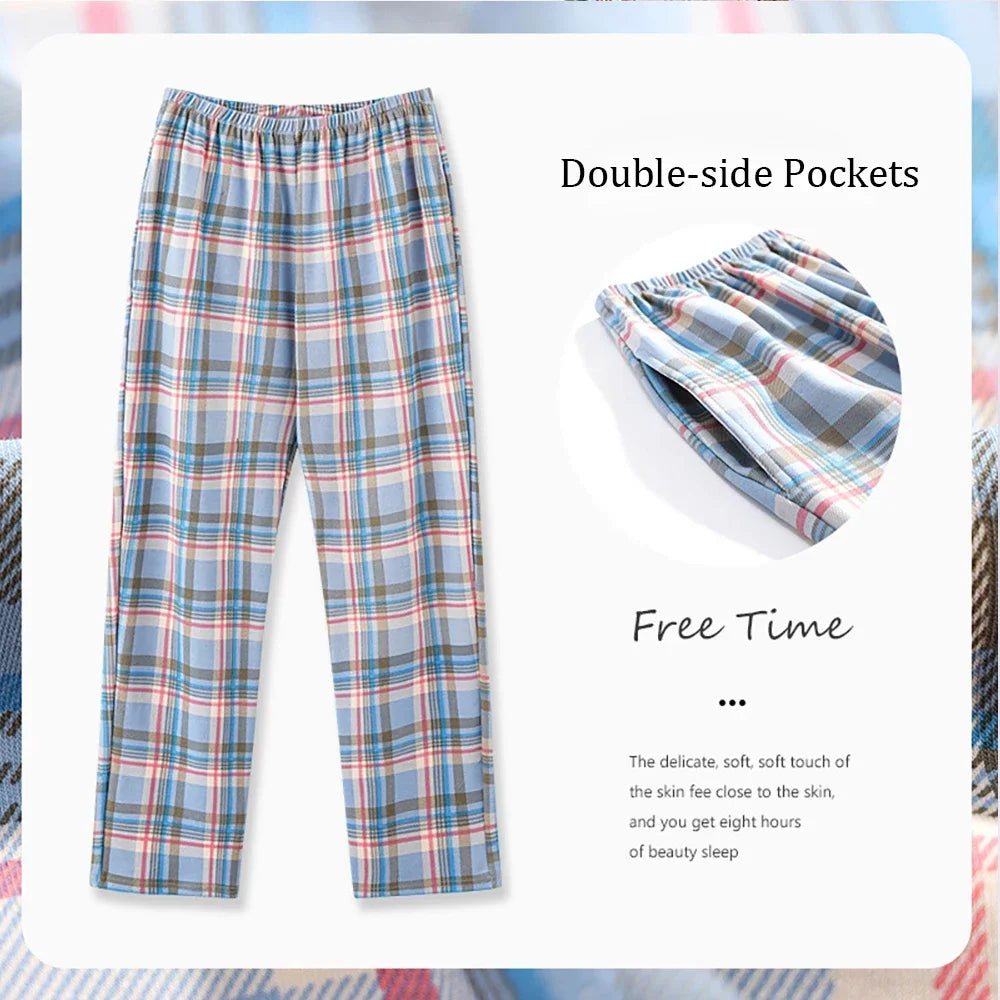 Casual Plaid Pants 4XL Sleepwear Men's Pajama Pants Spring Summer Cotton Trousers for Men Pajamas Male Comfortable Home PJ Pants