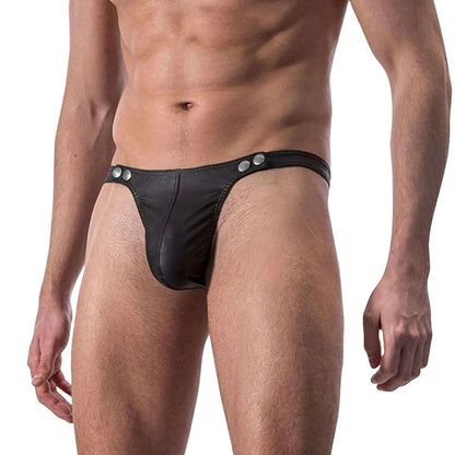 Man's Underwear Slip Sexy Thong String PU Leather Breathable Gay Briefs T-Back Open Butt for Sex Mini Male Low Rise Underpants