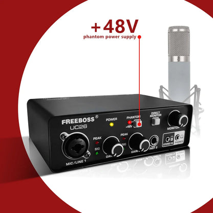 FREEBOSS PC Recording Sound Card Drive Free 5 Channels DIR Monitor Computer External Audio Interface Guitar ASIO4ALL Mac OS UC26