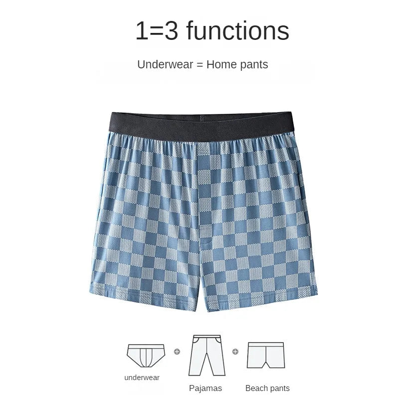 3 Pack High Quality Cotton Men's Plaid Boxer Trunks