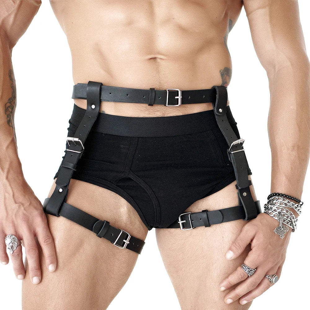 Harness for Men Pu Leather Leg Harness Suspenders Adjustable BDSM Gay Sex Bondage Harness Punk Studded Decor Thigh Garter Belt