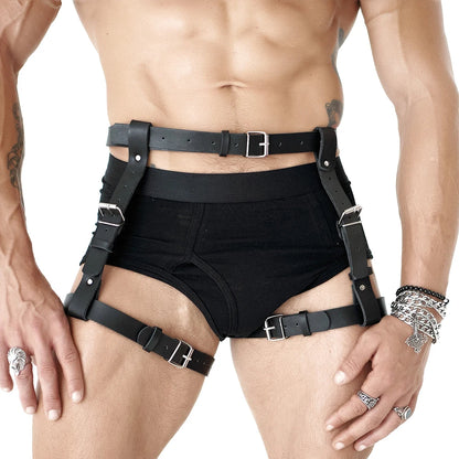 Harness for Men Pu Leather Leg Harness Suspenders Adjustable BDSM Gay Sex Bondage Harness Punk Studded Decor Thigh Garter Belt