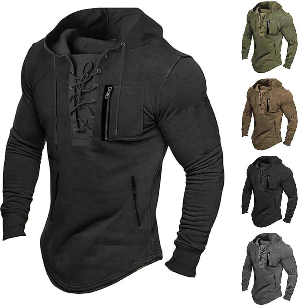 Fashion Mens Hoodie Hooded Sweatshirt Outdoor Pullover Vintage Autumn Winter Man Casual Stand Collar Top