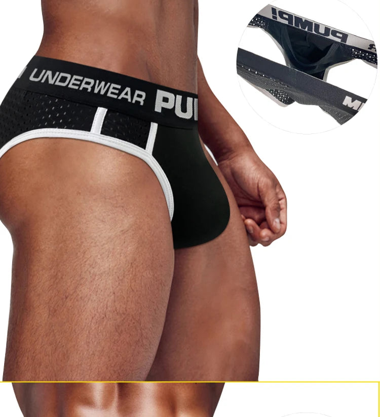Mens Sexy Underwear Mesh Breathable Bikini Jockstraps Briefs Gay Sissy Panties Underpants Under Wear Calzoncillos Hombre