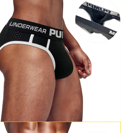 Mens Sexy Underwear Mesh Breathable Bikini Jockstraps Briefs Gay Sissy Panties Underpants Under Wear Calzoncillos Hombre
