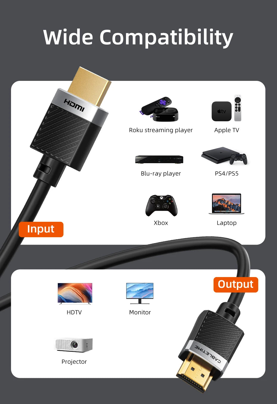 CABLETIME HDMI 2.0 Cable 4K 60HZ for PS4  TV Computer Projector Switch Box hdmi 4K 60hz cable Video Cable C515