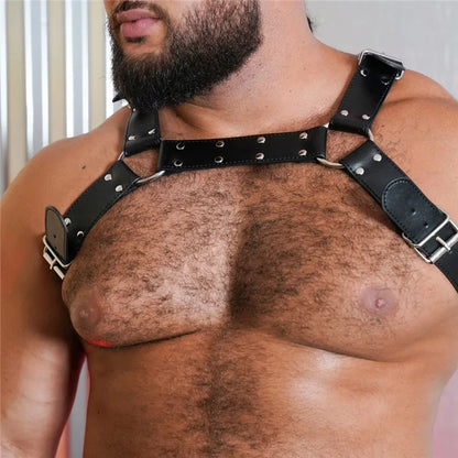 Sexual Men's Leather Chest Harness Belts Fetish Gay BDSM Bondage Clothes Punk Rave Goth Man Harness Tops Male Straps Lingerie