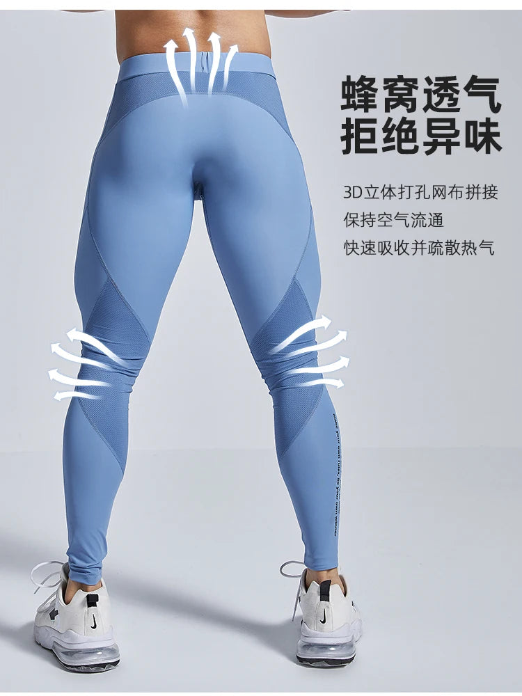 Blue Men's Tight Fitness Running Pants Leggings Plus Size Training Joggers Clothing Sweat Trousers