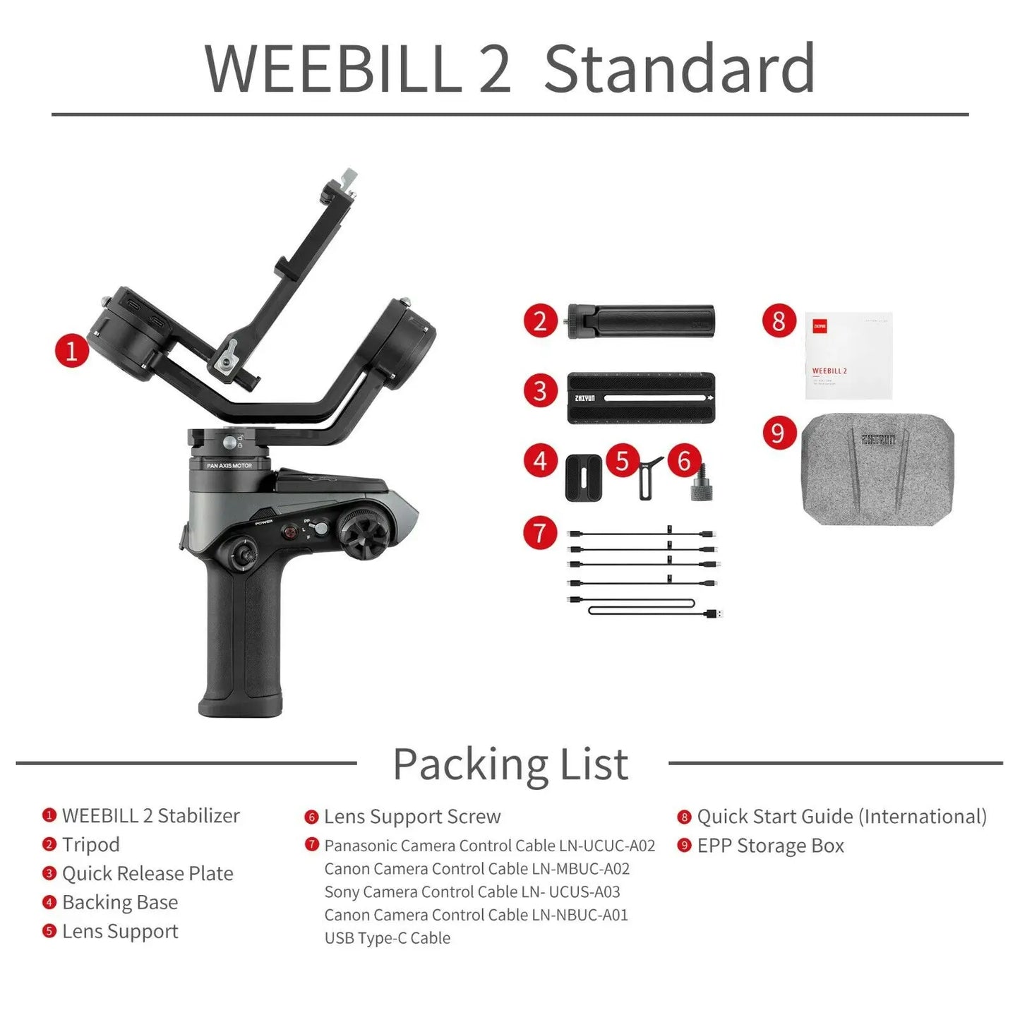 Zhiyun Weebill 2 Handheld Gimbal Stabilizer 3-Axis for DSLR Mirrorless Cameras Compatible with Canon/Sony/Panasonic/Nikon/LUMIX