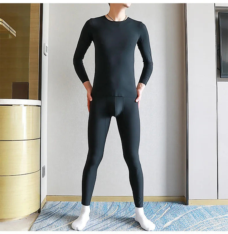 Youth Winter Warm Thermal Underwear for Men Elastic Thread Ice Silk Pants Slim Fitting Leggings Facial Mask Pant Bottom Lingerie