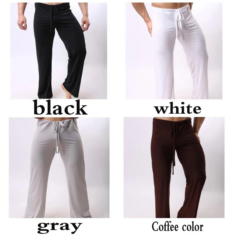 Sexy Men's Casual Pyjama Pants Solid Color Ice Silk Drawstring Elastic Waist Loose-Fitting Yoga Trouser Lounge Pajama Pants