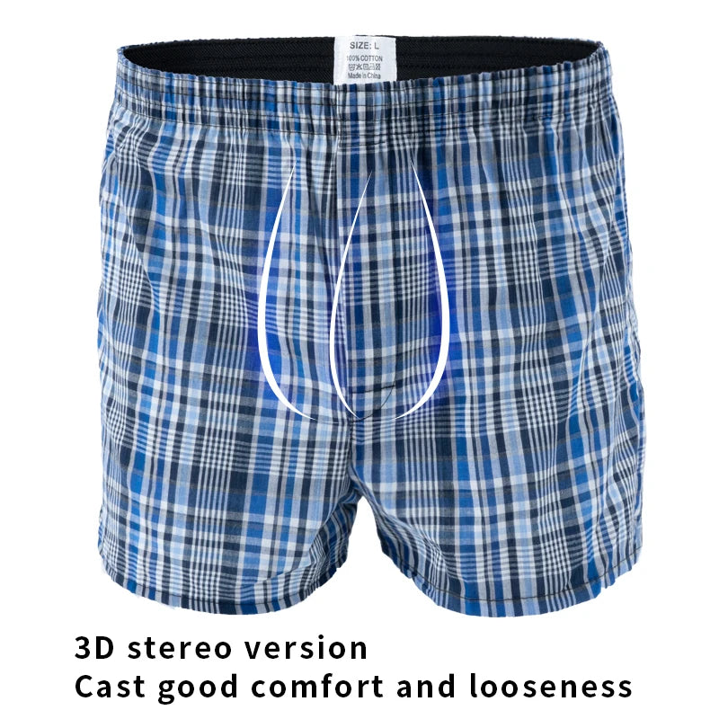 4PCS Mens 100% Cotton Casual Underwear Arrow Boxer Shorts for Men, Teens High-quality Plaid Boxer Shorts Loose and Comfortable At Home