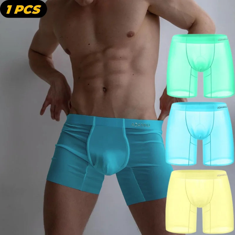 1PCS ADANNU Ice Silk Transparent Boxers For Men See Through Male Underpants Seamless Underwear Ultra-thin Boxer Shorts