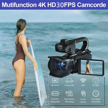 Komery 4K Video Camcorder Live Streaming Camera For Youtube 64MP WIFI 18X Zoom 4.0" Touch Screen Digital Camera Vlog Recorder