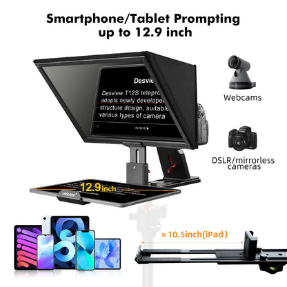 Desview T12S Camera Teleprompter for DSLR Camera Photo Studio iPad Smartphone Interview Recording Professional Teleprompter Case