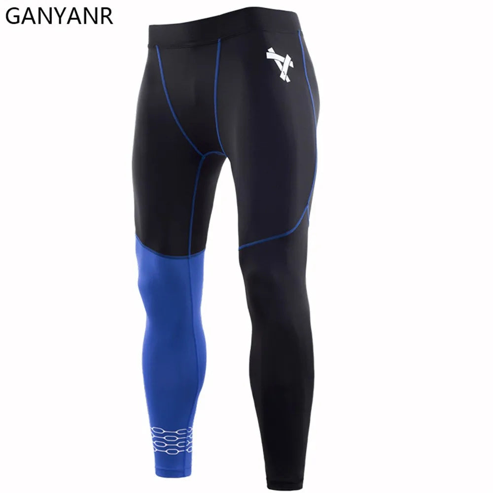 GANYANR Running Tights Men Fitness Training Track Suit Compression With Pockets winter Legging Cargo pants Sports gym 2in1 sport