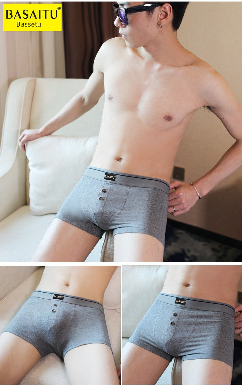 Open Crotch Cotton Youth Sexy Button Men's Underwear