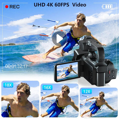 Komery 4K Video Camcorder Live Streaming Camera For Youtube 64MP WIFI 18X Zoom 4.0" Touch Screen Digital Camera Vlog Recorder