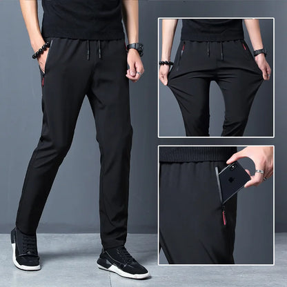 2024 Men's Running Pants Quick-Dry Thin Casual Trousers Sport Pants with Zipper Pockets Sportswear Running Jogging Sportpants