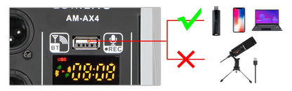 AM-AX4 Mini 4 Channels Individual 48V Phantom Power Mobile 99 DSP Effects Bluetooth USB Computer Play Record Podcast Audio Mixer
