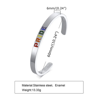 MKENDN Black Rainbow Pride Charm Cuff Bangle Bracelets for Men Women Jewelry Stainless Steel LGBT Pride Gifts Accessory