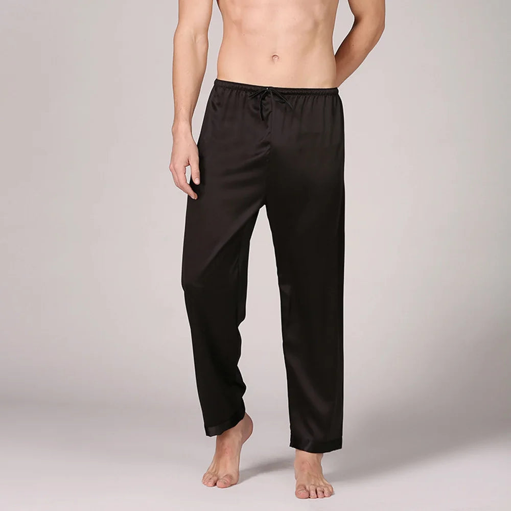 Men's Imitated Silk Pyjamas Pants Sleeping Bottoms Nightwear Sleepwear Trousers Lace-up Elastic Waist Loose Casual Home Clothes