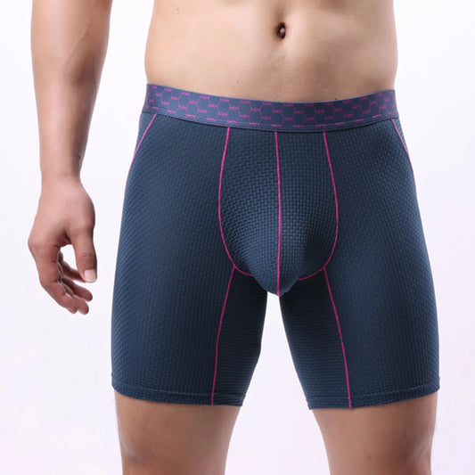 Mens Stretch Longshorts Middle Waist Underwear Solid Lengthening Wear Resistant Briefs Breathable Underpants Male