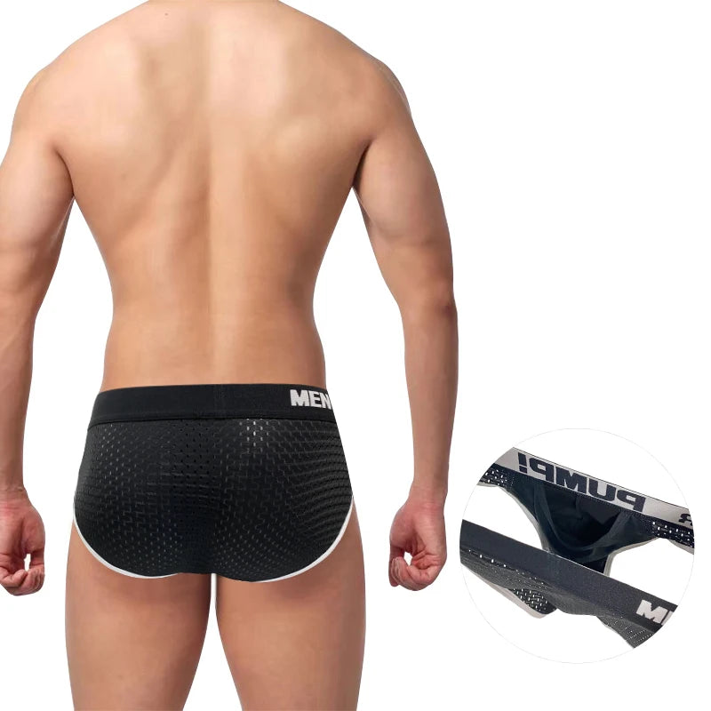 Mens Sexy Underwear Mesh Breathable Bikini Jockstraps Briefs Gay Sissy Panties Underpants Under Wear Calzoncillos Hombre