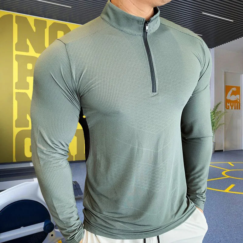 Men's Fitness Training T-shirts Tops Gym Workout Compression Sweatshirt for Running Football Jersey High Collar Sportswear