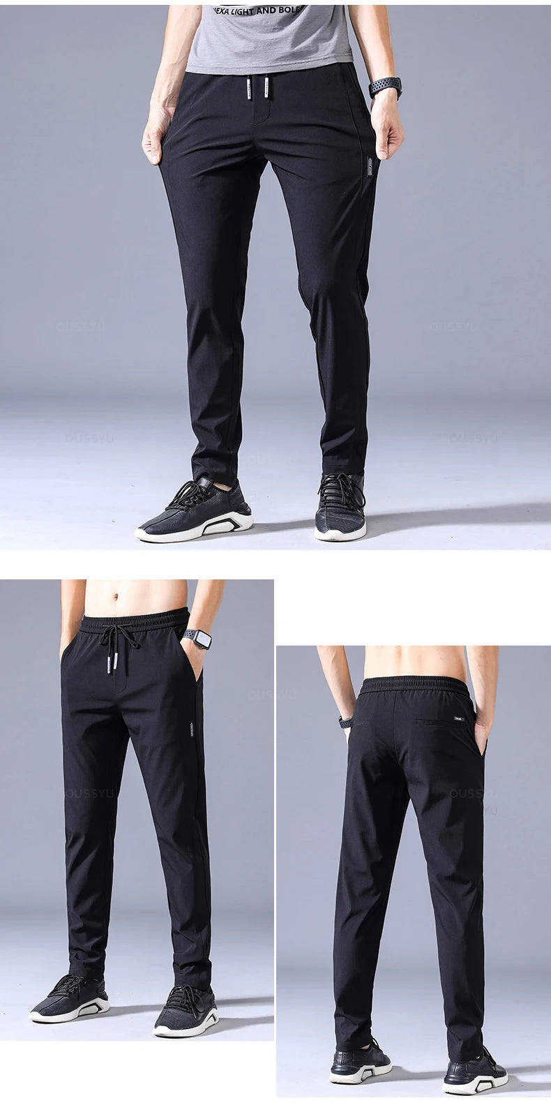 2024 Men's Trousers Spring Summer New Ultrathin Green Solid Color Fashion Pocket Applique Full Length Casual Work Pants Pantalon