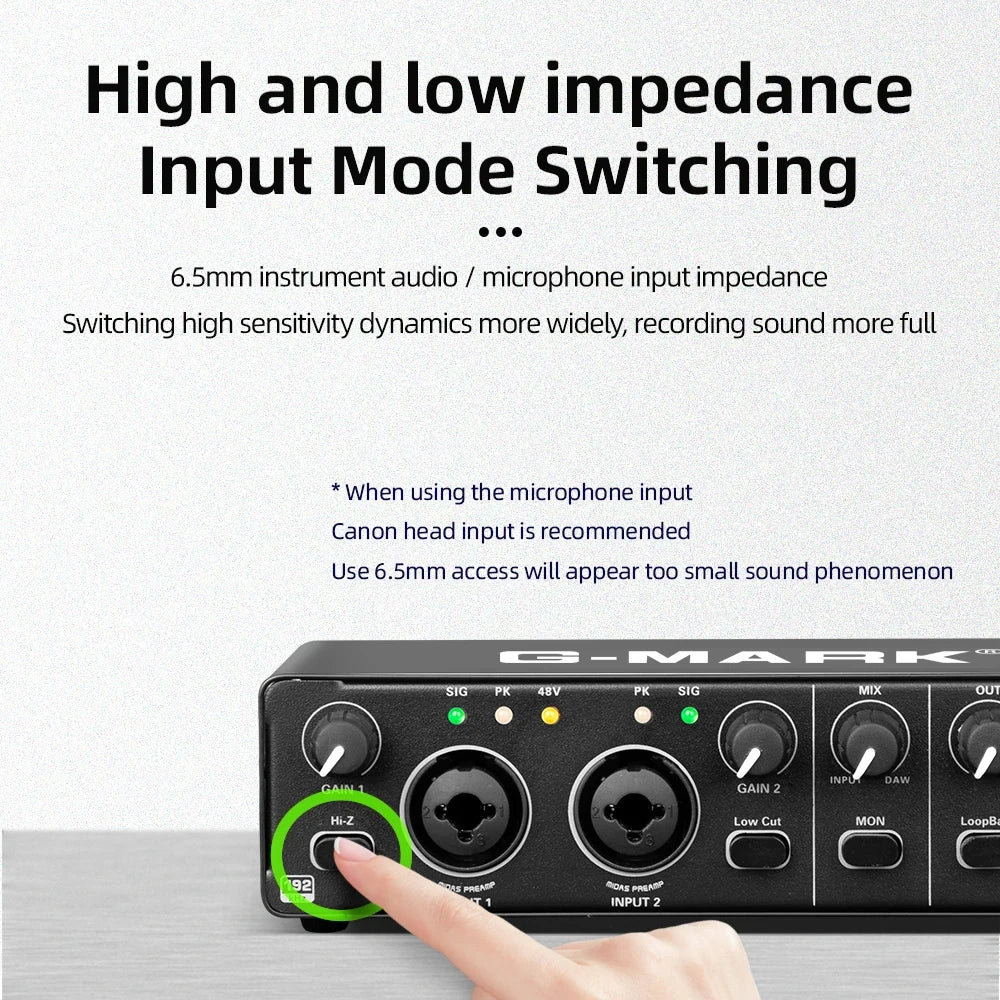 Audio Interface G-MARK BGM 4 Sound Card AD Converter With Monitoring Electric Guitar Live Recording For Studio Singing Podcast