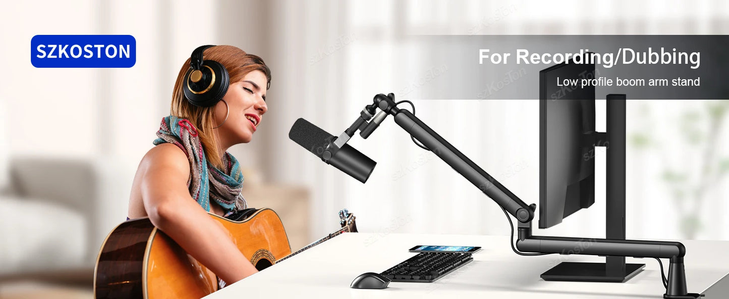 Adjustable Microphone Stand Metal Holder Low Profile Mic Arm with Cable Management Microphone Boom Arm for SM7B MV7 AM8 K688