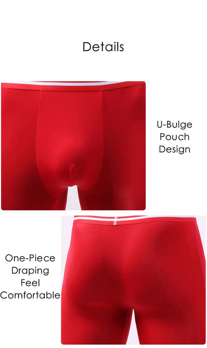 Large Size Men Underwear Boxer Shorts Homme Ice Silk Breathable Sexy Panites Man Print U Convex Pouch Sports Long Leg Underpants