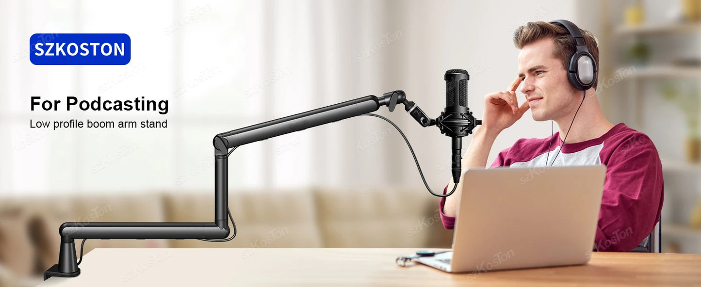 Adjustable Microphone Stand Metal Holder Low Profile Mic Arm with Cable Management Microphone Boom Arm for SM7B MV7 AM8 K688