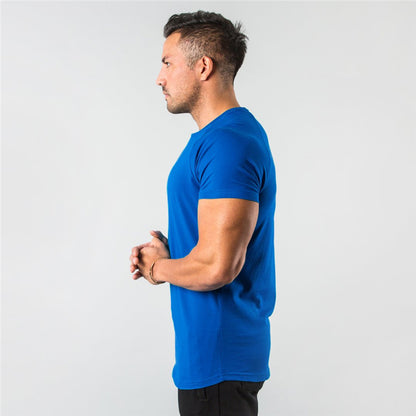 New Fashion Plain Tops Tees Fitness Mens T Shirt Short Sleeve Muscle Joggers Bodybuilding Tshirt Male Gym Clothes Slim Fit Shirt