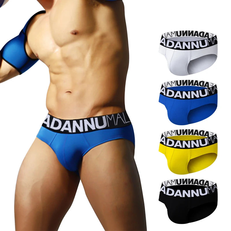 Adannu Men's Breathable  Cotton Three-dimensional U-bag High Fork Solid Briefs