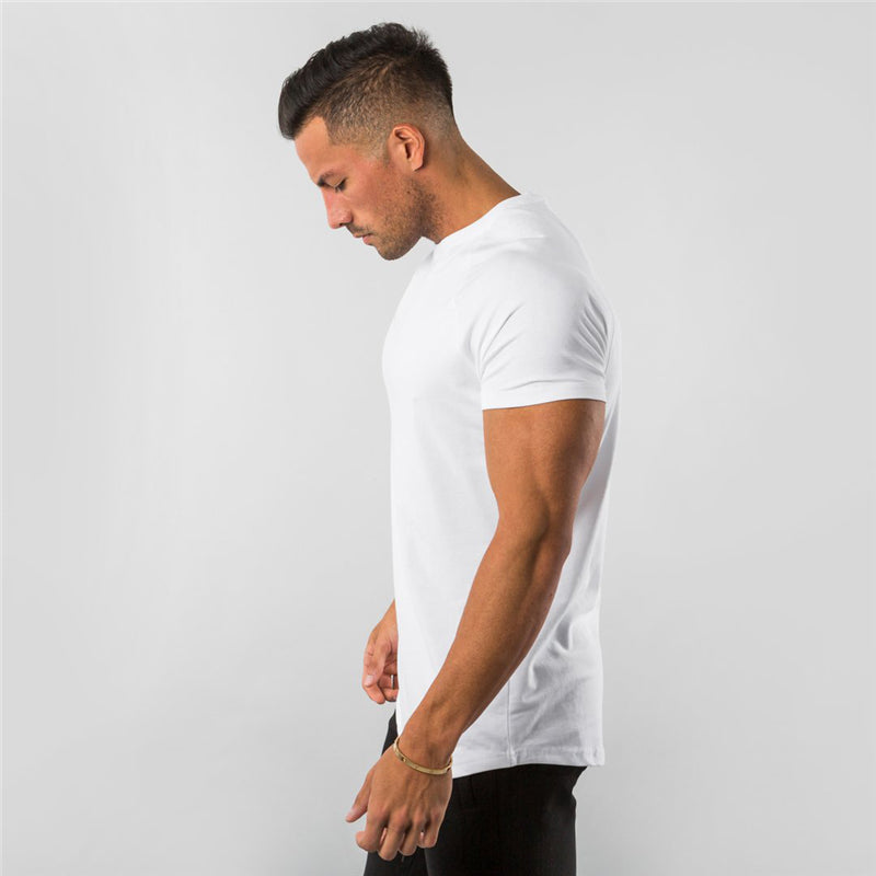 New Fashion Plain Tops Tees Fitness Mens T Shirt Short Sleeve Muscle Joggers Bodybuilding Tshirt Male Gym Clothes Slim Fit Shirt