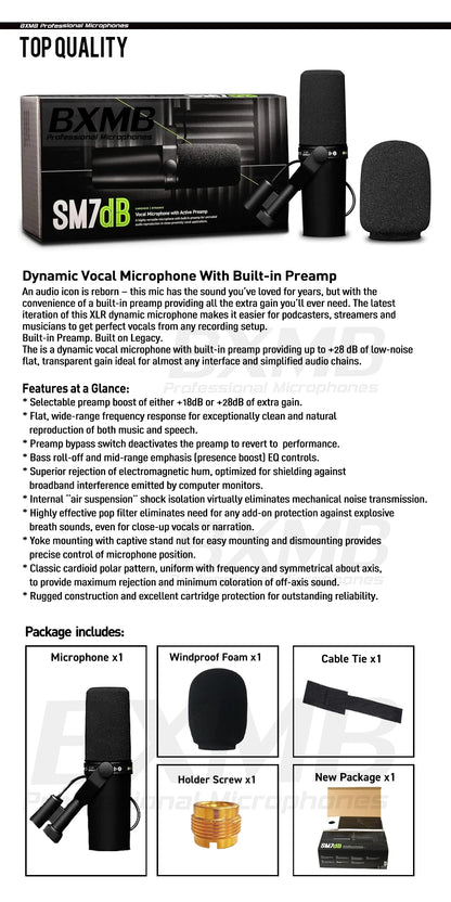 Newest! Metal SM7DB Dynamic Vocal SM7B Microphone With Built-in Preamp ﻿For Podcasting Home Studio Recording Gaming Broadcasting