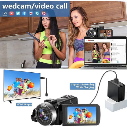 4K Professional Video Camera 48MP Ultra HD WiFi Vlog Live Stream Camera for YouTube 18X Digital Zoom 3.0" Touch Screen Camcorder