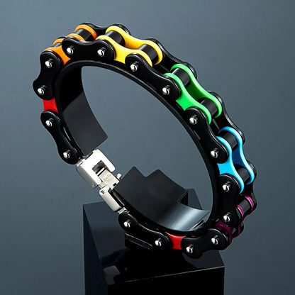 Locomotive Punk Pride Bracelet Black Stainless Steel Enamel Rainbow LGBT Bicycle Chain Bracelet For Gay Lesbian Couple Gifts