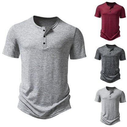 Mens Summer Casual Henley Collar Short Sleeve T Shirt Fashion Hip Hop Streetwear