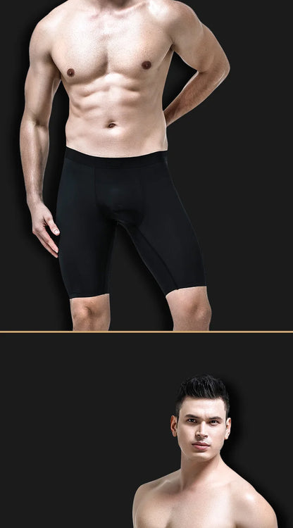 Men's Thin Ice Silk Breathable Pouch Middle Long Leg Boxers