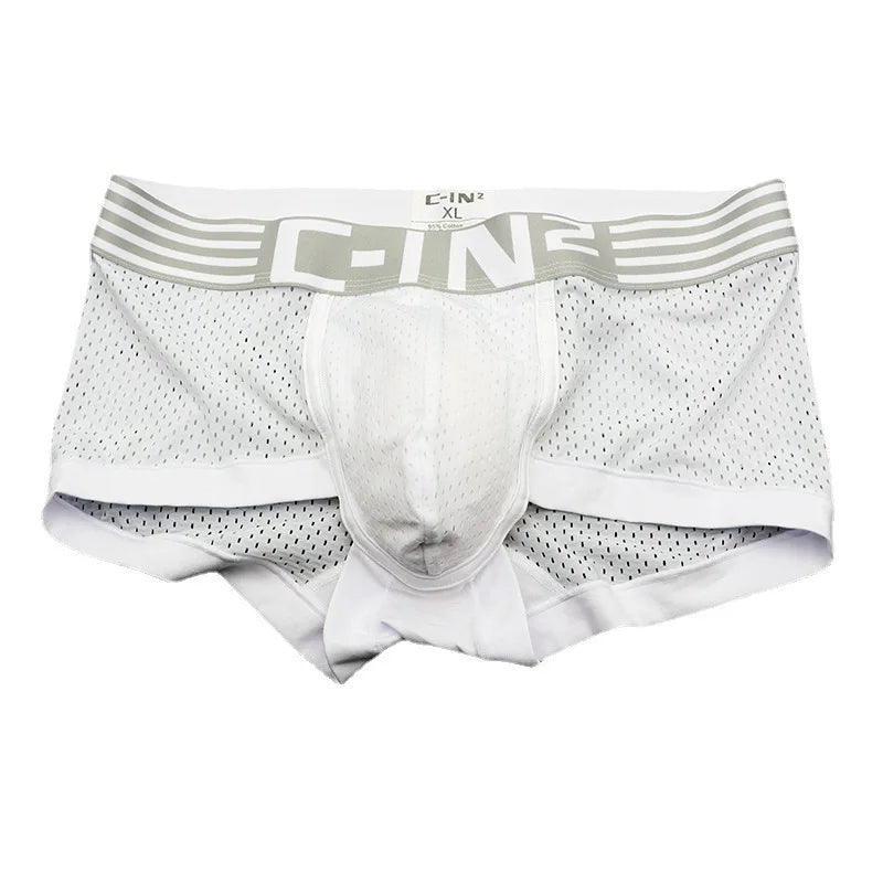 CIN2 men's boxers Solid color cotton mesh breathable shorts comfortable U convex jockstrap elastic quick drying underwear