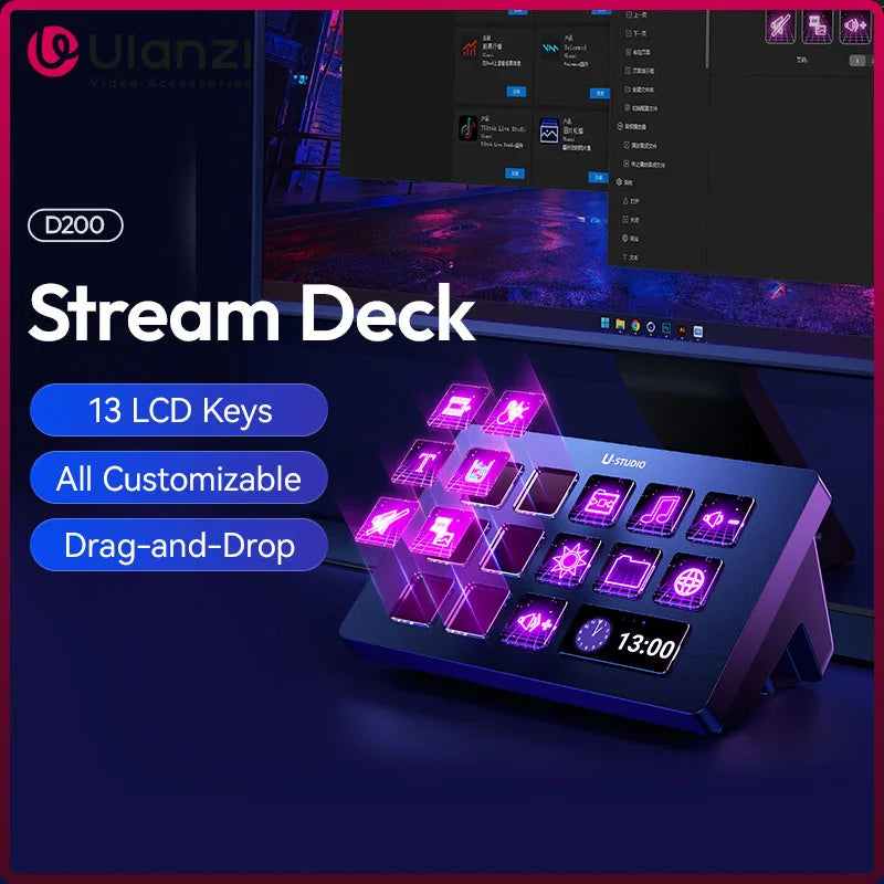 Ulanzi Stream Deck D200 Studio Controller 13 Macro Keys Trigger Actions in OBS Twitch YouTube and More for Mac PC Livestreaming