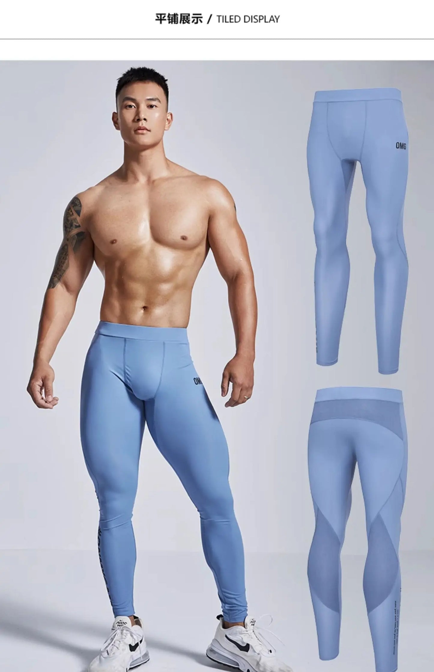 Blue Men's Tight Fitness Running Pants Leggings Plus Size Training Joggers Clothing Sweat Trousers