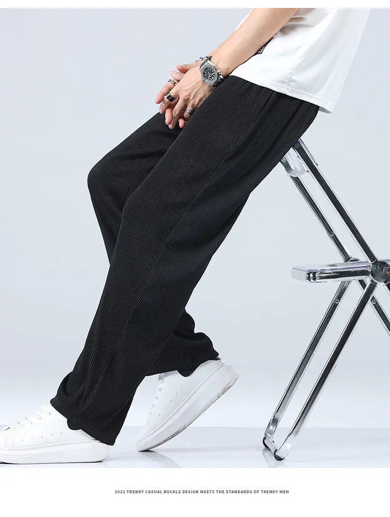 Summer Straight Pants Men's Loose Thin Section Drape Ice Silk Pants Wide Leg Sports Pants Casual Pants Fits 100kg