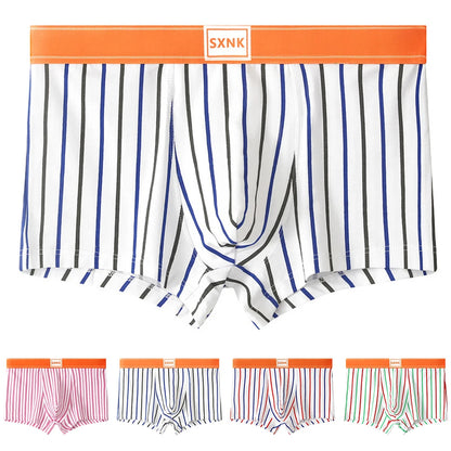 Mens Stripe Boxer Briefs U Pouch Trunks