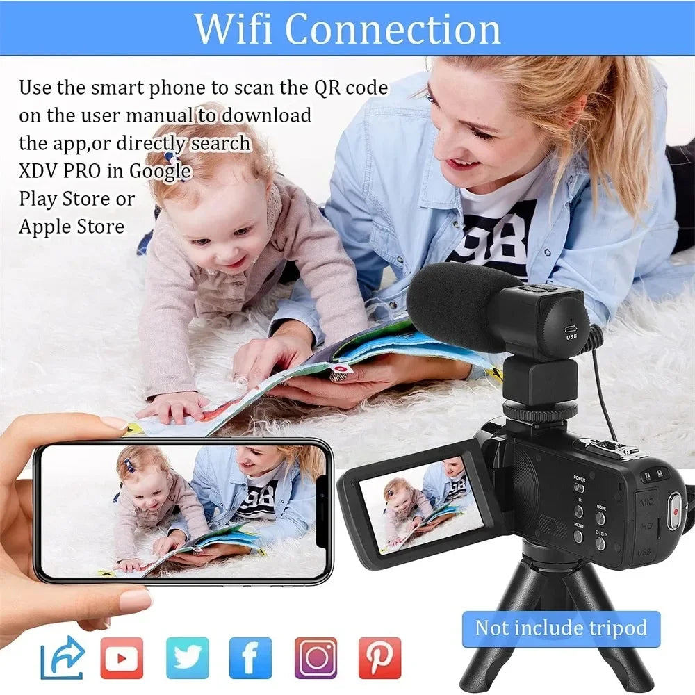 4K Professional Video Camera 48MP Ultra HD WiFi Vlog Live Stream Camera for YouTube 18X Digital Zoom 3.0" Touch Screen Camcorder