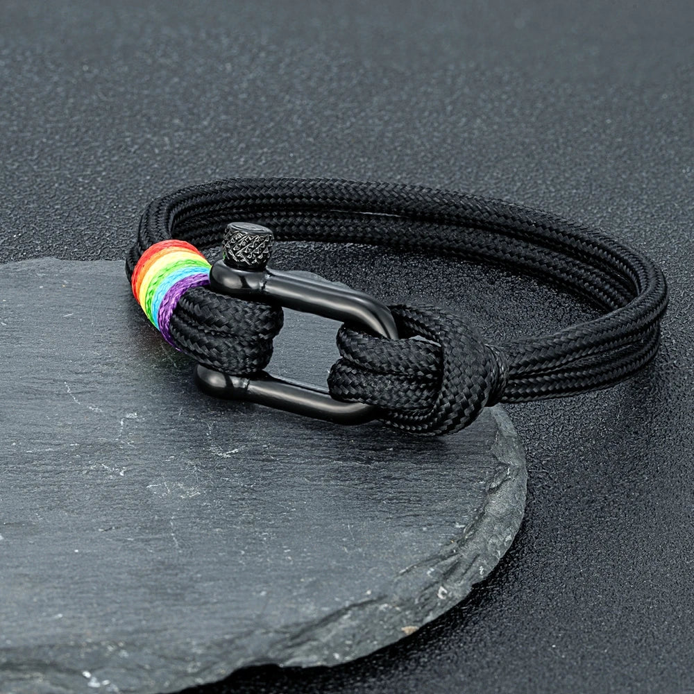 MKENDN Unisex Black Stainless Steel U shape Trendy Rainbow Couple Bracelet Simplicity Temperament Multicolor Wrist Band Gifts