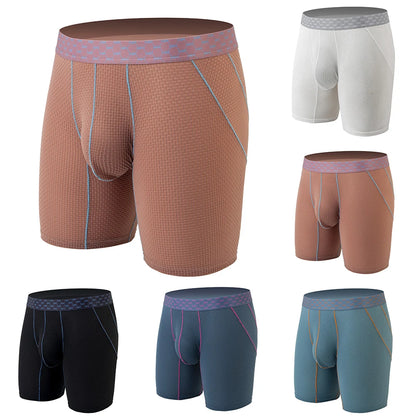 Mens Stretch Longshorts Middle Waist Underwear Solid Lengthening Wear Resistant Briefs Breathable Underpants Male